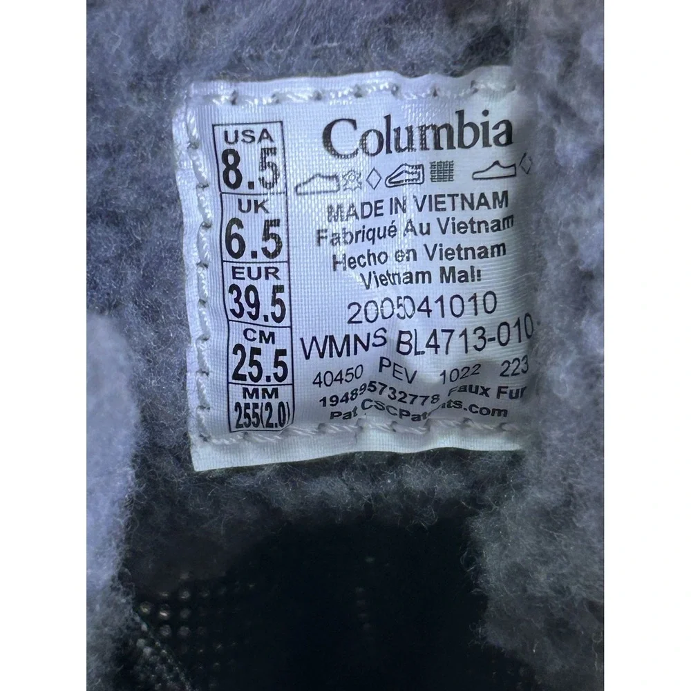 Columbia Moritza Black Leather Waterproof Fleece Lined Hiking Boots Womens 8.5